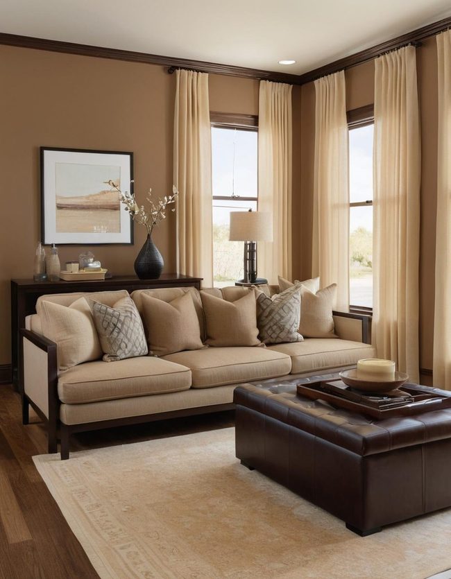 Layered Brown Living Room Depth