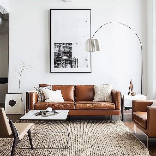 Cognac Leather Against White Walls