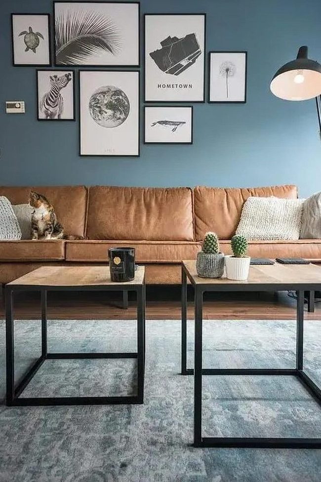 Brown Leather With Black And White Art