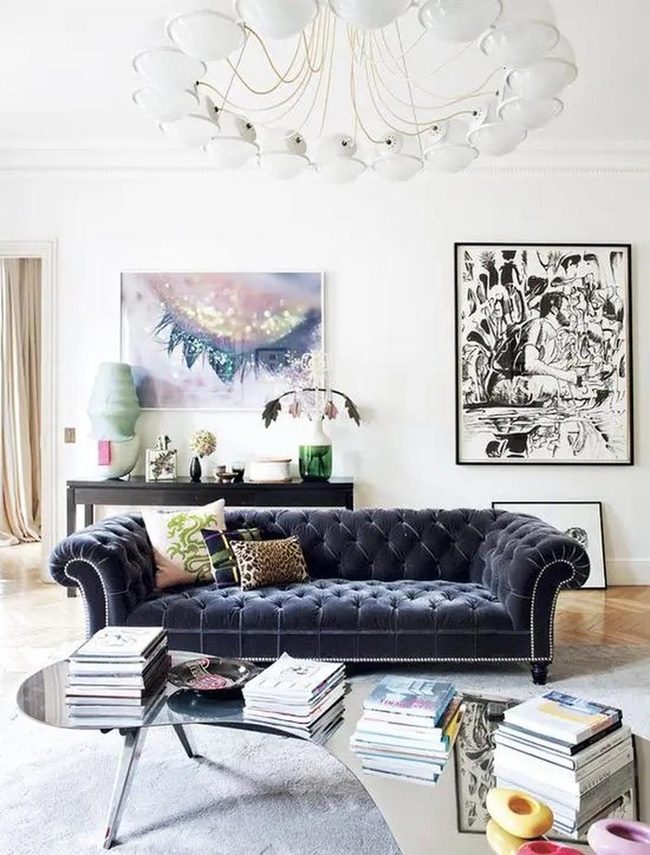 Deep Blue Tufted Velvet Sofa