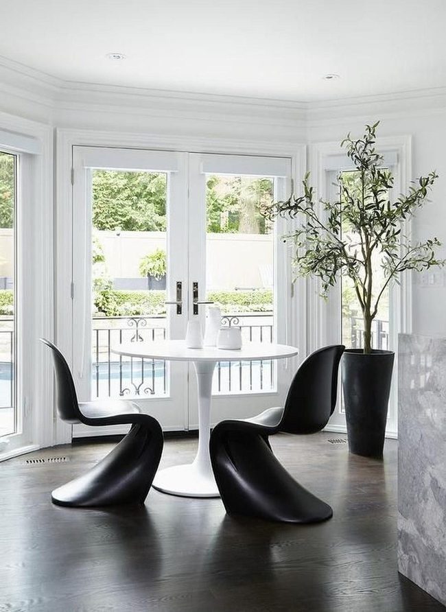 Bright Glass Doors White Dining Room
