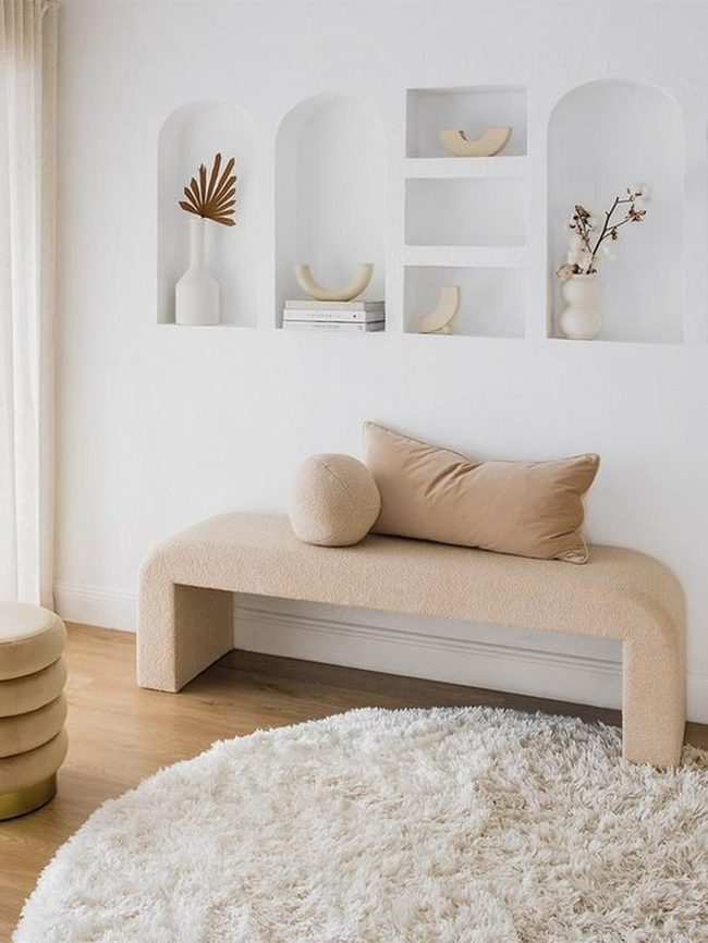 Curved Bench, Layered Neutrals