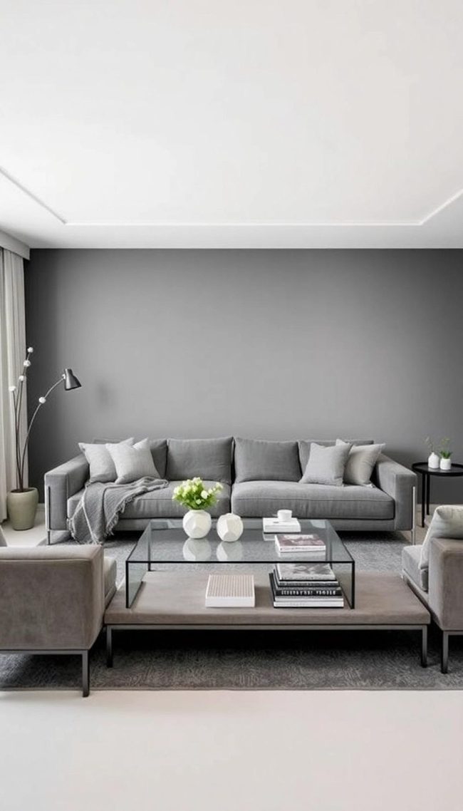 Monochromatic Gray Living Room Depth