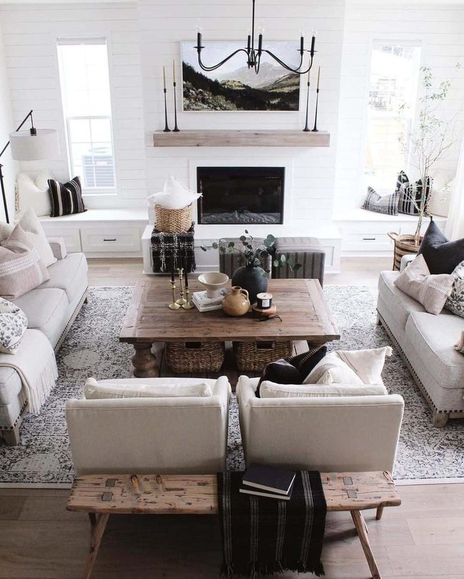 Window Bench, Geometric Ottomans, Hidden Storage