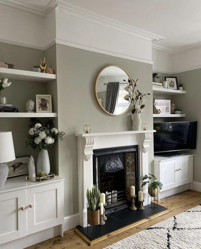 Green Walls With White Furniture Contrast