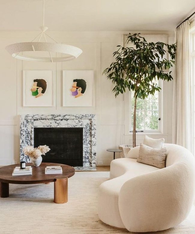 Sunlit Room With Green Plant And Marble