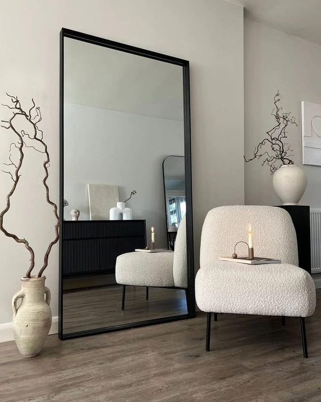 Black Frame Mirror Opens Small Spaces