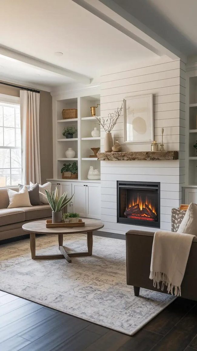 Black Fireplace Anchors Living Room Centerpiece
