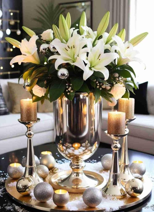 Gold Chromelic Florals With Candlelight