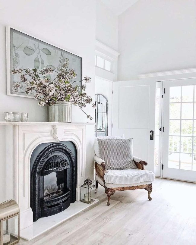 Antique Wood Meets Black Fireplace