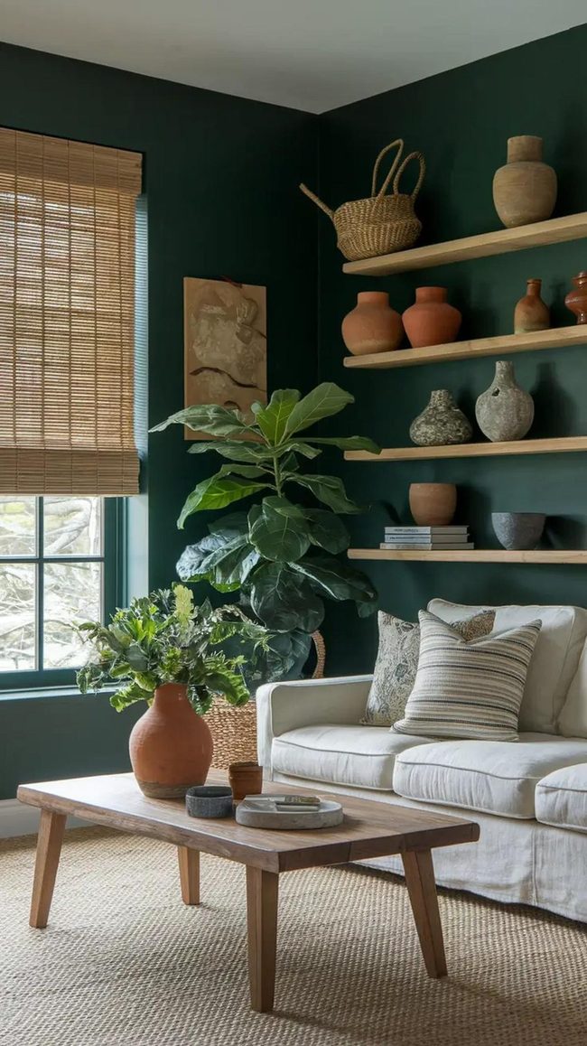Moss Green Walls Natural Materials Living