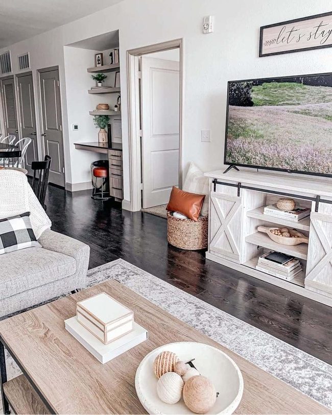 White Barn Doors Media Cabinet Focal Point