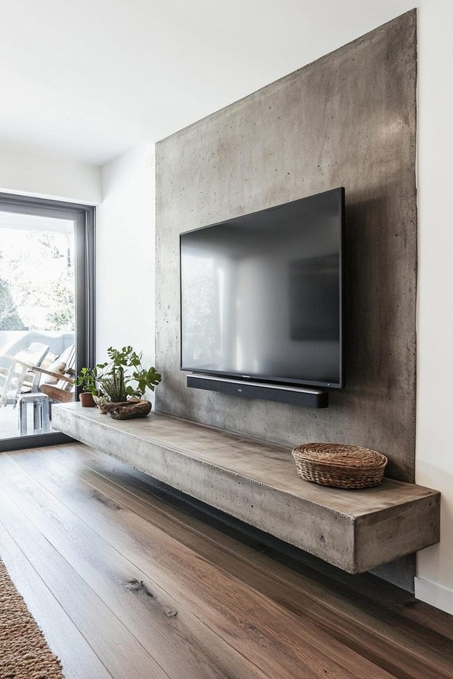 Gray Concrete Floating Media Stand