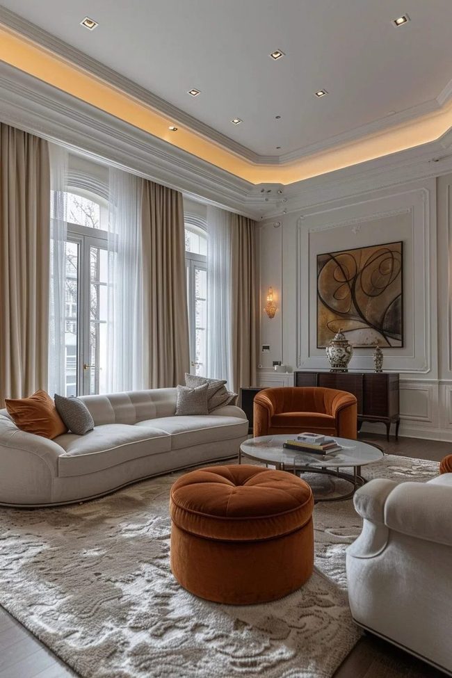 Cream Sofa Orange Warmth Modern