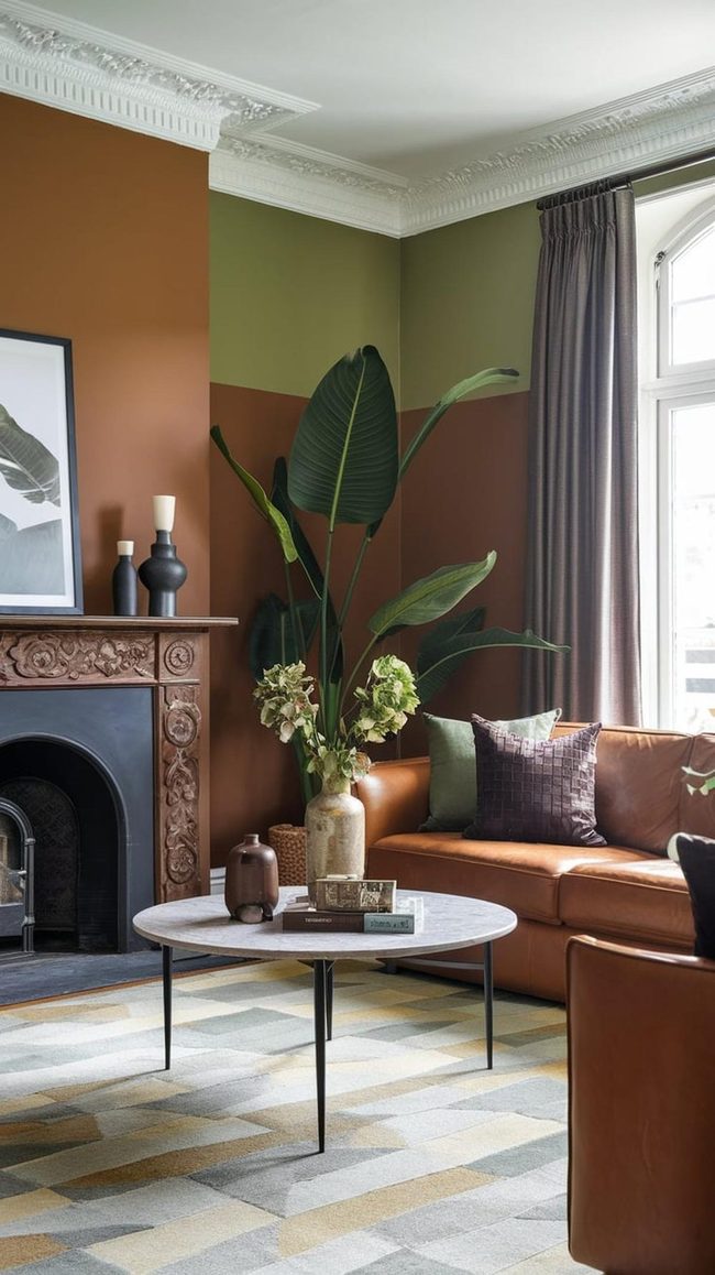 Brown Wood Beams With Green Accents