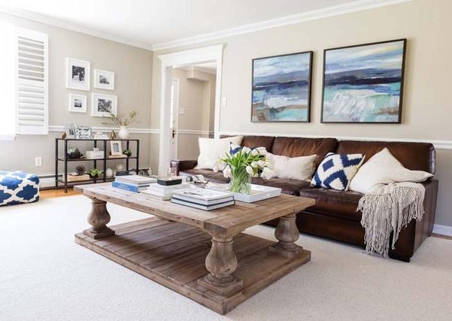 Brown Leather Meets Cream Walls