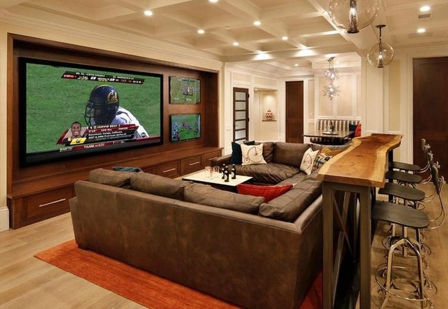 Chocolate Brown Sectional With Orange Accents