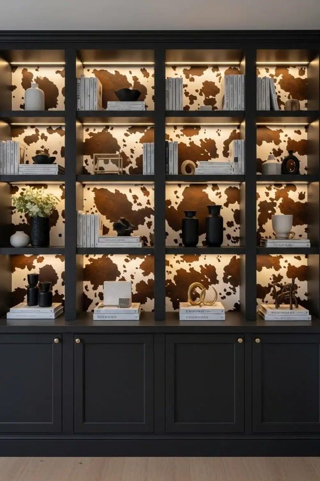 Black Shelves With Cowhide Pattern