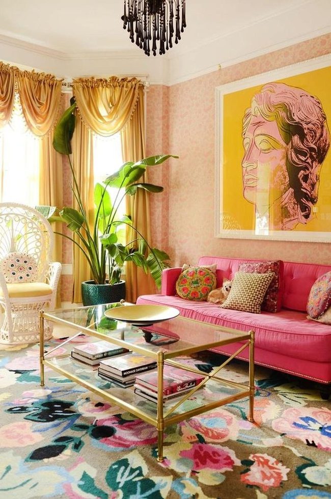 Golden Light Pink Living Room