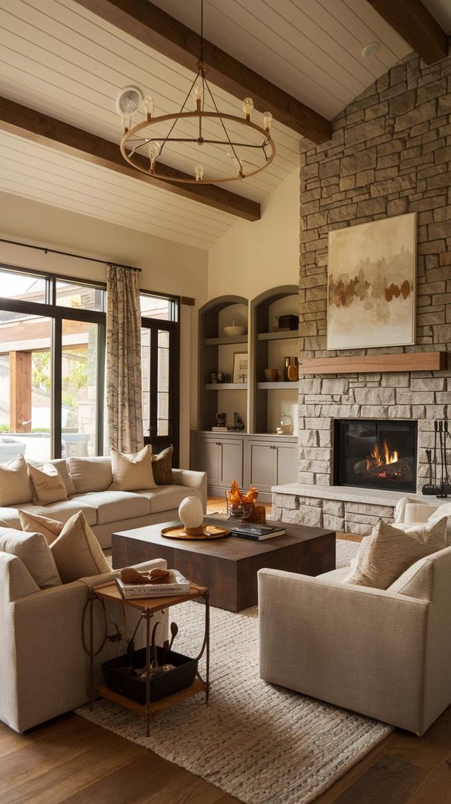 Stone Fireplace Living Room Heart
