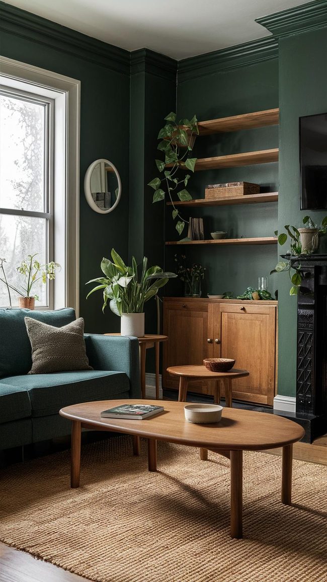 Deep Green Meets Rustic Wood