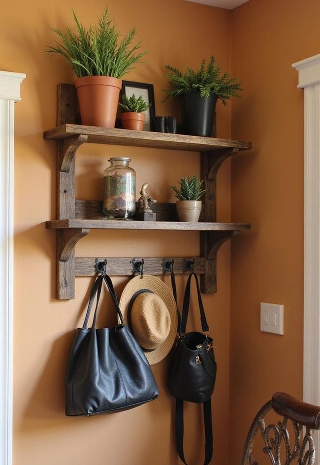 Wooden Corner Shelves With Hooks