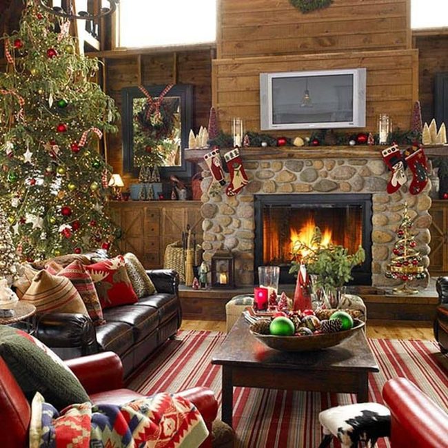 Red Wool Stockings By Fireplace