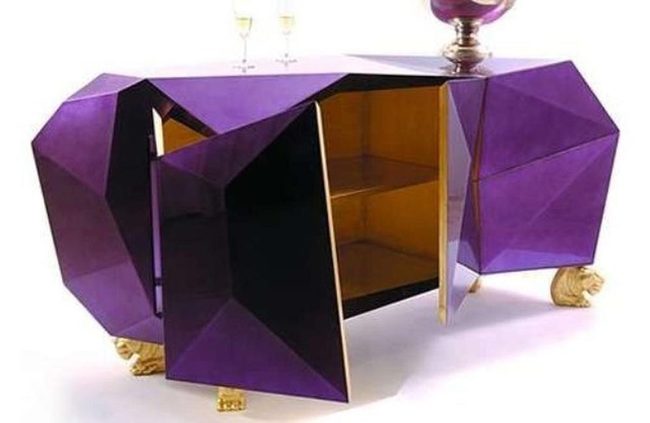 Purple Geometric Cabinet With Golden Lion Feet