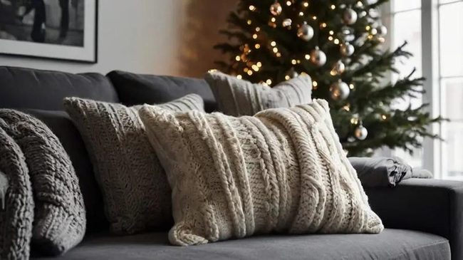 Plaid Cable Knit Christmas Pillows