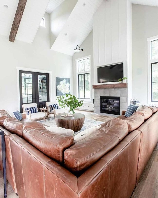 Grey Stone Fireplace Modern Farmhouse