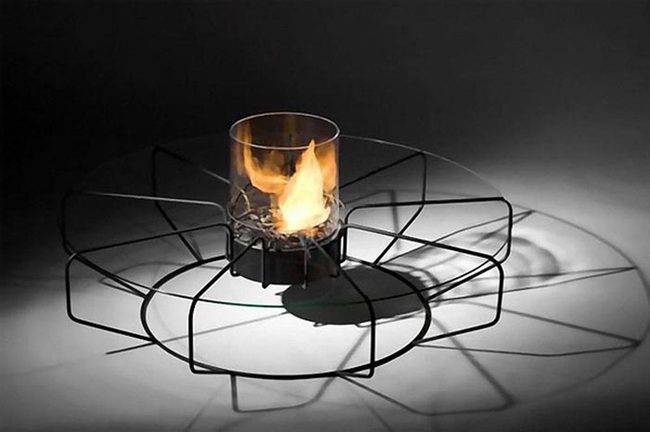 Black Metal Frame Glass Fire Cylinder