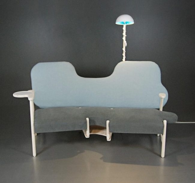 Blue Curved Bench, Modern Minimalist
