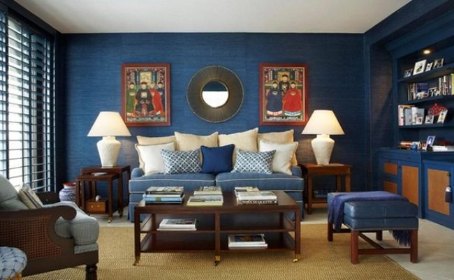 Blue Walls With Black Shuttered Windows