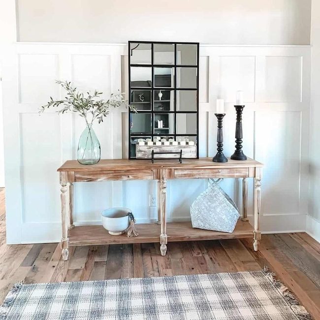 Distressed Wood And Black Mirror Entryway