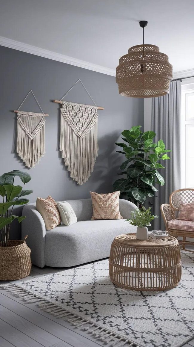 Grey Boho Interior With Layered Textures