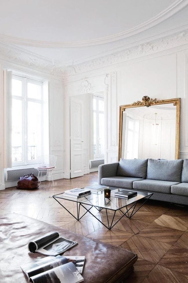 Natural Light Wooden Herringbone Living Room