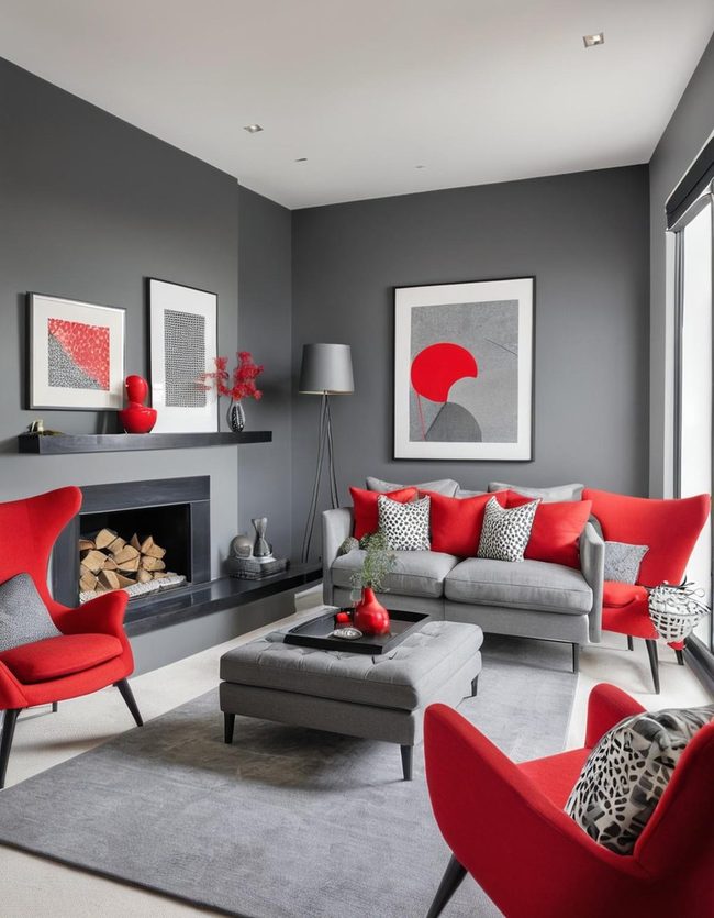 Gray and Red Statement Rooms