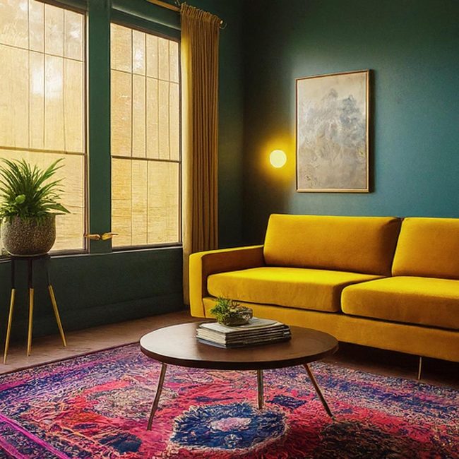 Mustard Velvet Sofa Anchors Modern Space