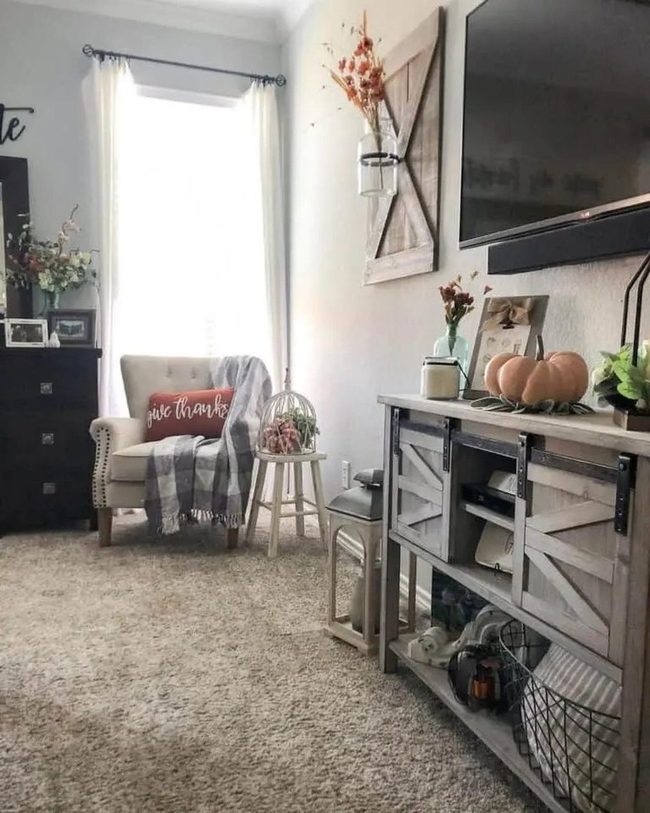 Gray Sideboard with Autumn Orange Accents