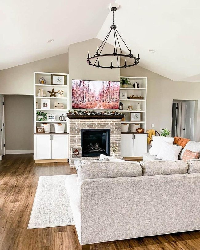 Brick Fireplace Autumn Gathering Space