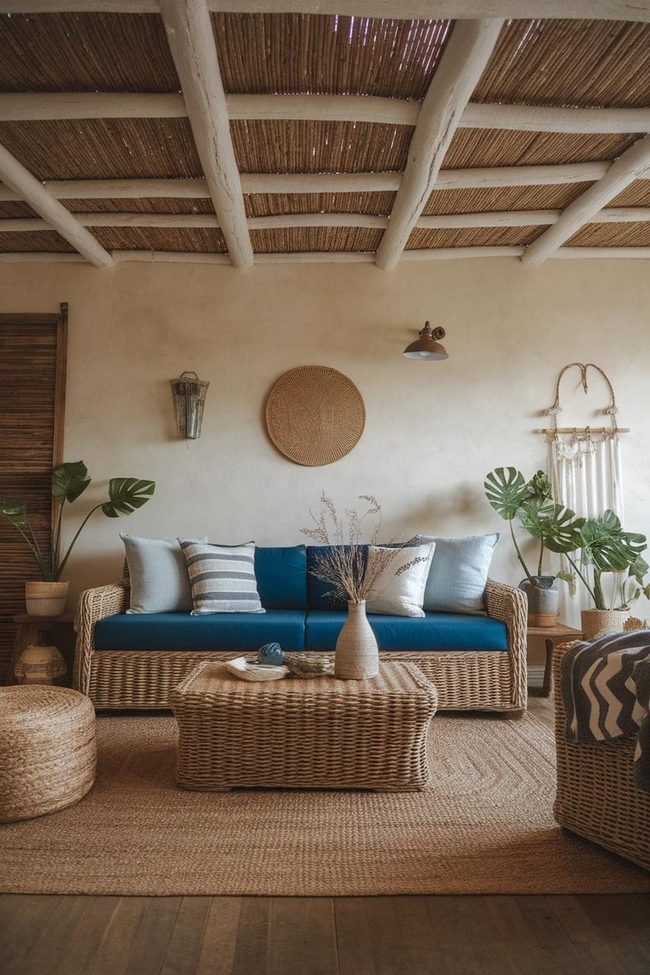 Wicker And Blue Coastal Living