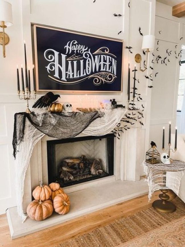 Black Spider Webs And Orange Pumpkins