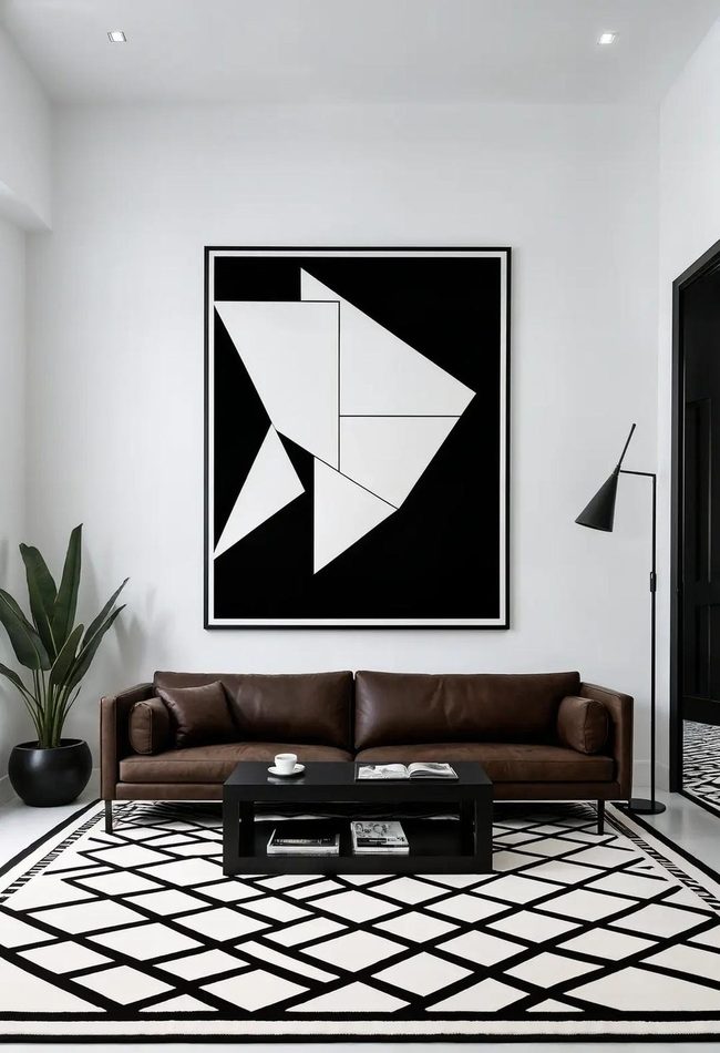 Dark Brown Sofa With Crisp Black-White Contrast