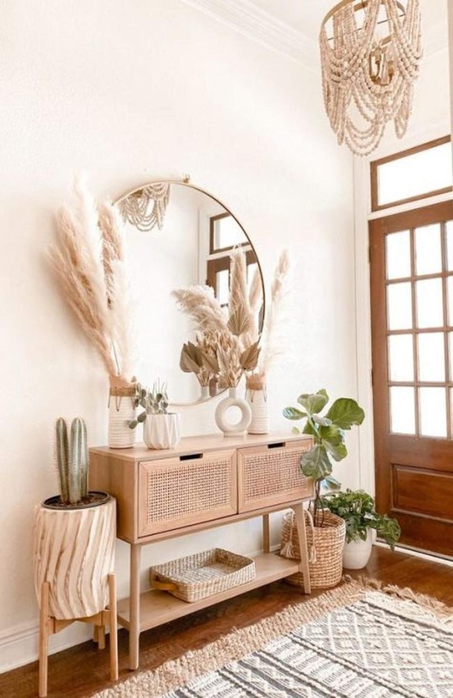 Pampas Grass Entryway In Warm Wood