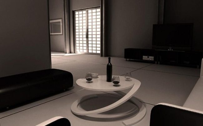 Curved White Table Anchors Modern Space