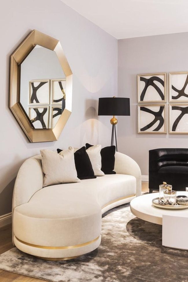 White Circle Sofa With Gold Accents