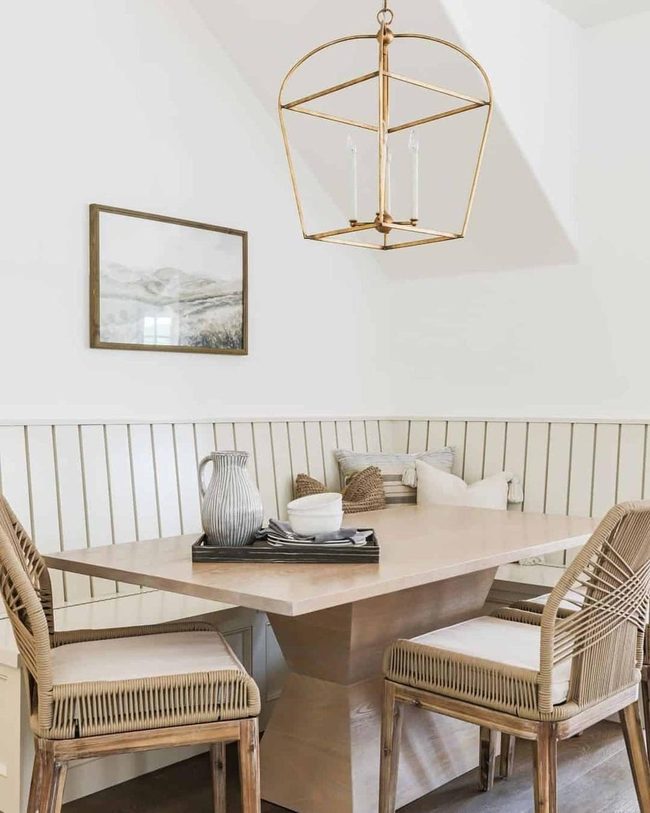 Gold Lanterns Over Wooden Breakfast Nook