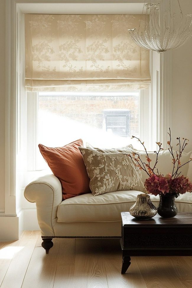 Roman Blinds With Ornate Fabric Toppers