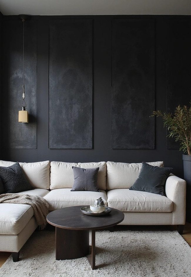 Deep Charcoal Walls With Lamp Furniture