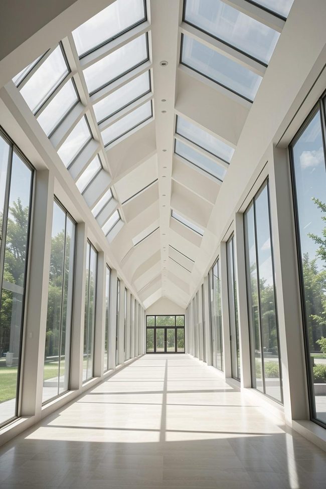 Sunlit Hallway Through Mirrors and Windows